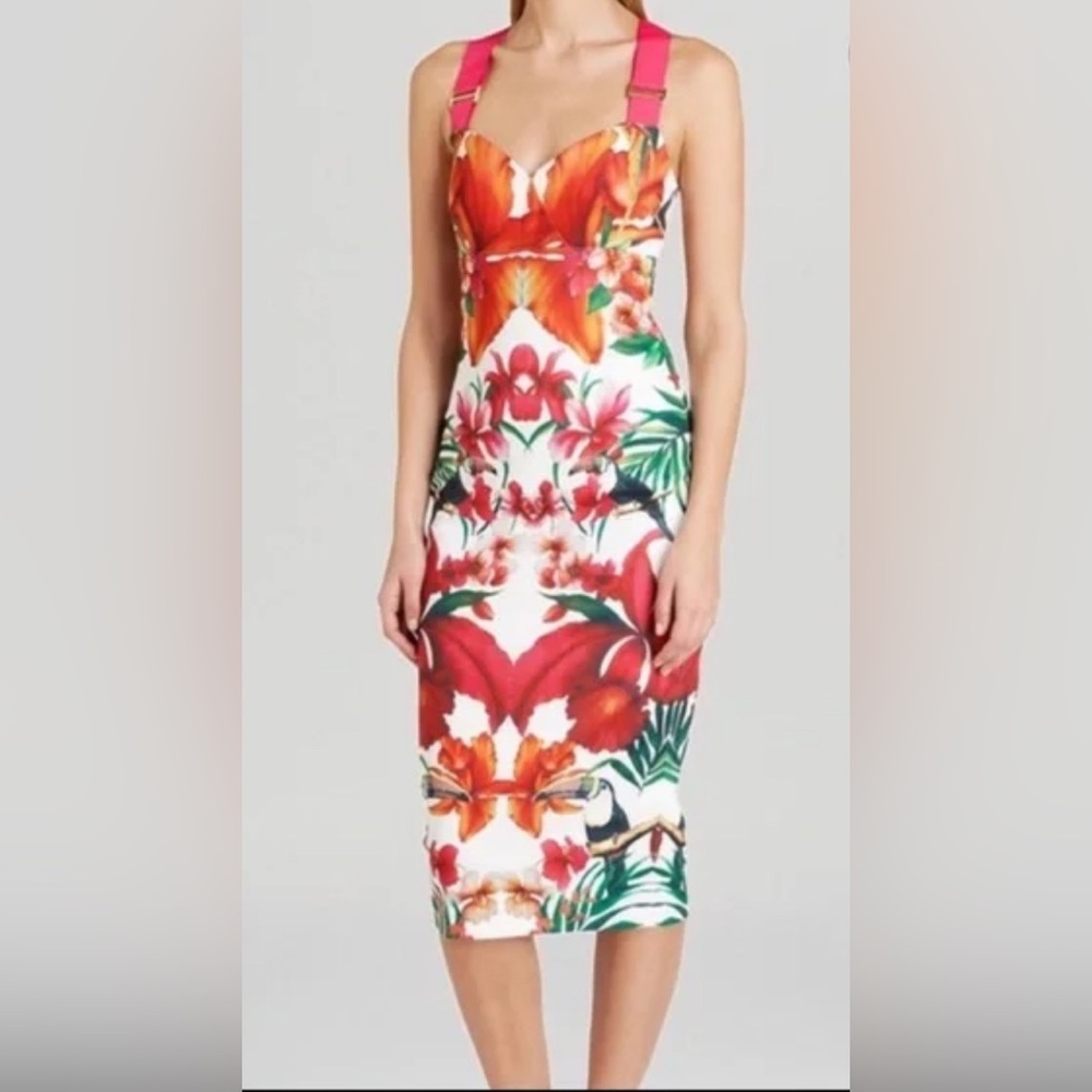 Ted Baker Jameela Red and Orange Sheath Midi Dress Spaghetti Strap UK4/US8